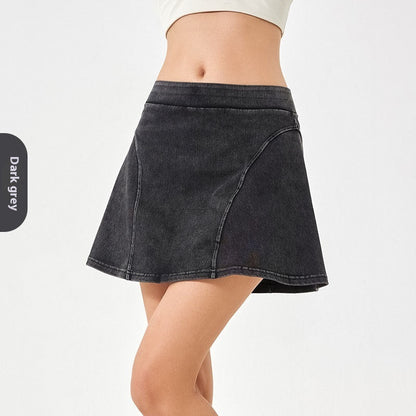 Spring And Summer High Elastic Fake Two Pieces Denim Yoga Skirts