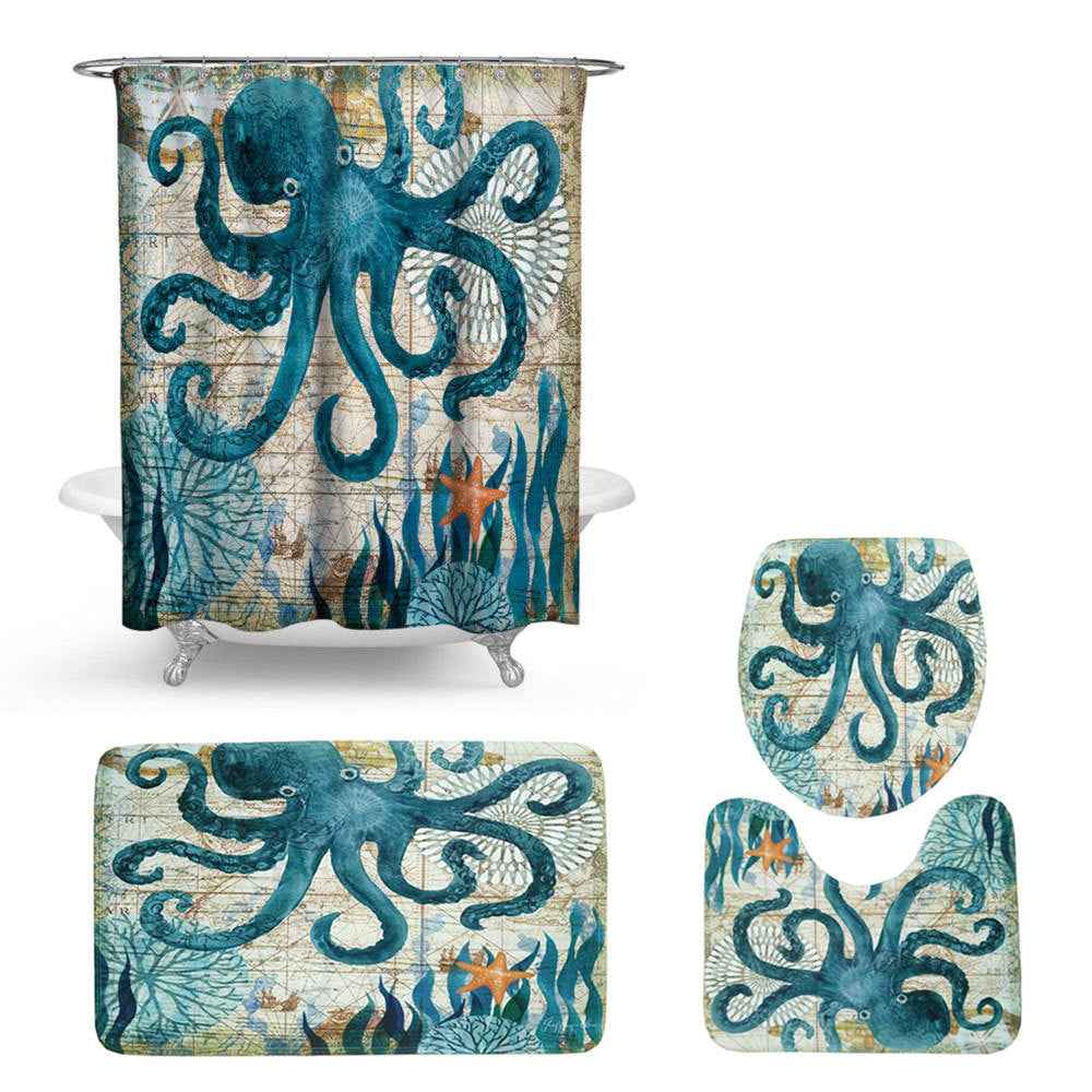 Shower curtain toilet cushion set
