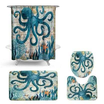 Shower curtain toilet cushion set