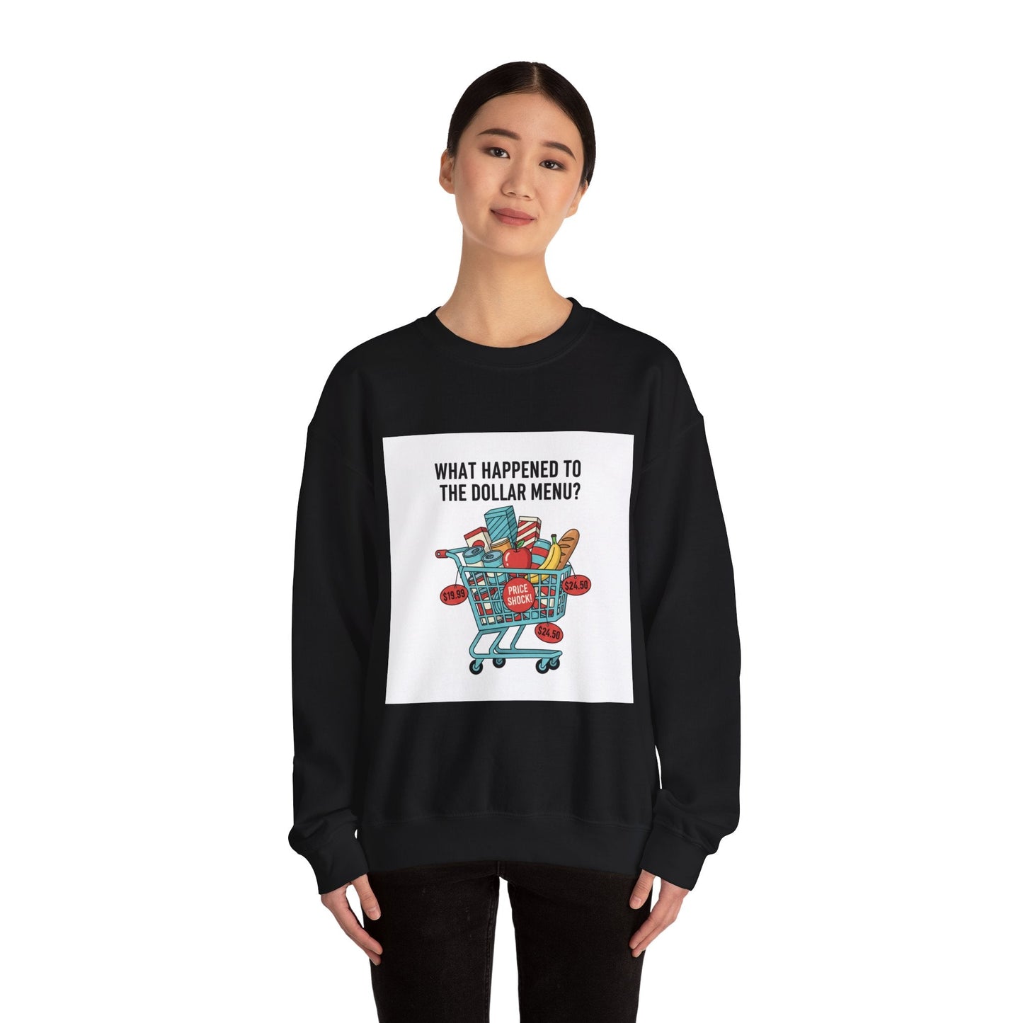 What Happened to the Dollar Menu? Sweatshirt | Grocery Prices Meme, Budget Humor