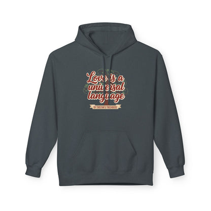 Hoodie — “Love is a Universal Language” Cozy Retro Cabin Graphic Hoodie