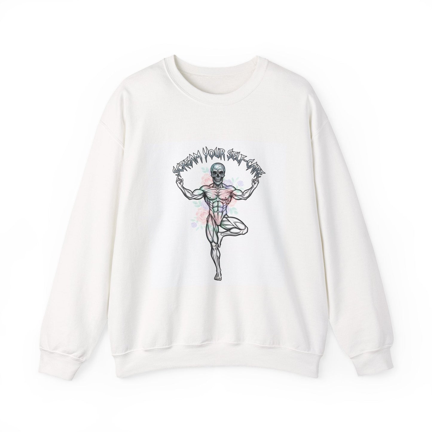 Loud Self-Care Metal Font Crewneck | gothic wellness quote, edgy self-care merch