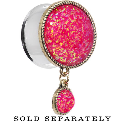 Double Pink Imitation Opal Dangle Plug Sizes 5mm to 1 Inch