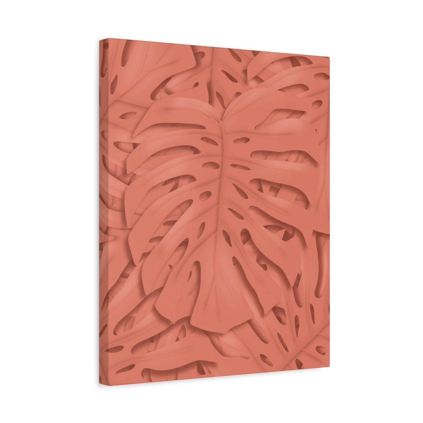 Coral Monstera Canvas Print – Botanical Wall Art