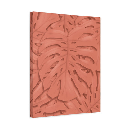 Coral Monstera Canvas Print – Botanical Wall Art