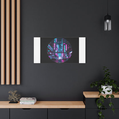 Neon Cyberpunk Cityscape Canvas | synthwave skyline, future city art