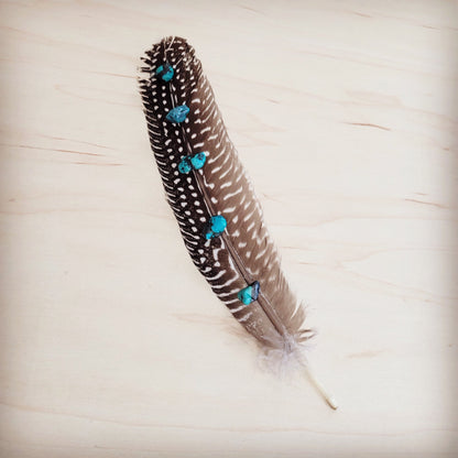 Spotted Turkey Feather Hat Accent w/ Turquoise Stones 954v