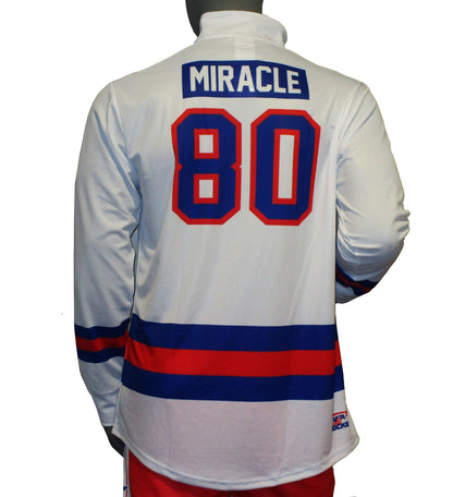USA Hockey Officially Licensed "Miracle on Ice 1980 Team" Jersey White Lightweight 1/4 Zip Pullover-Adult