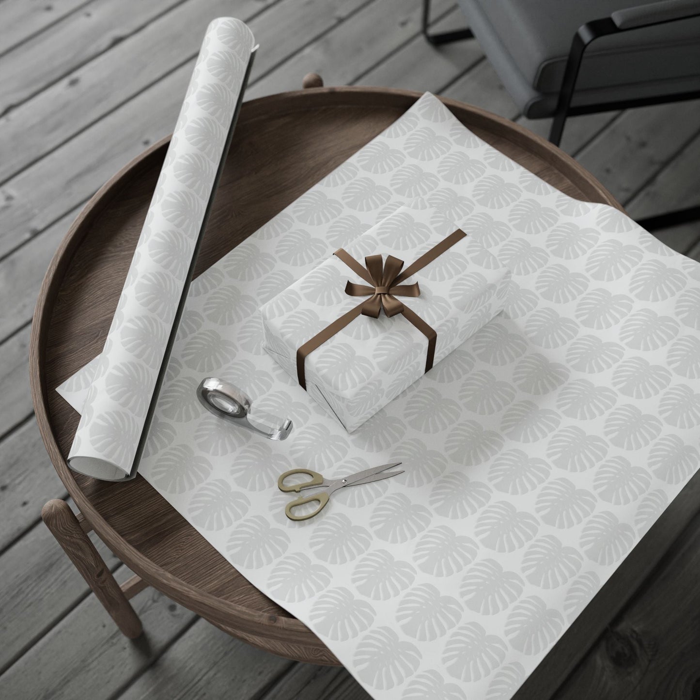 Monstera Leaf Gray Wrapping Paper – Botanical Gift Wrap Roll