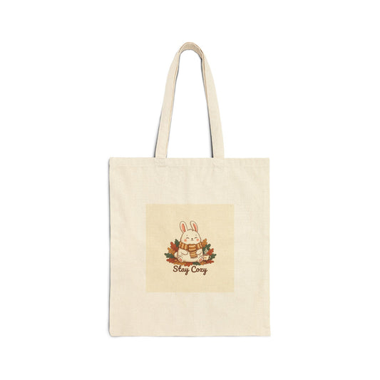 Cozy Bunny Illustration Tote | cute animal illustration, winter forest art