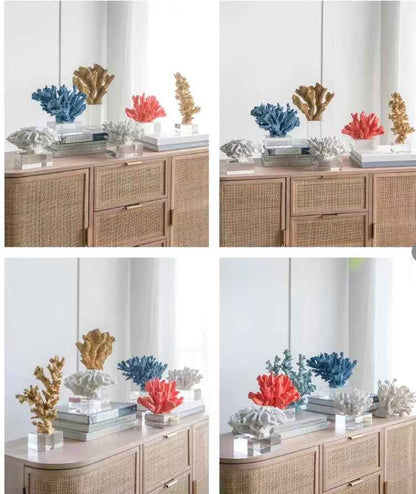 Artificial Coral Ornament With A Crystal Base Resin Desktop Decoration