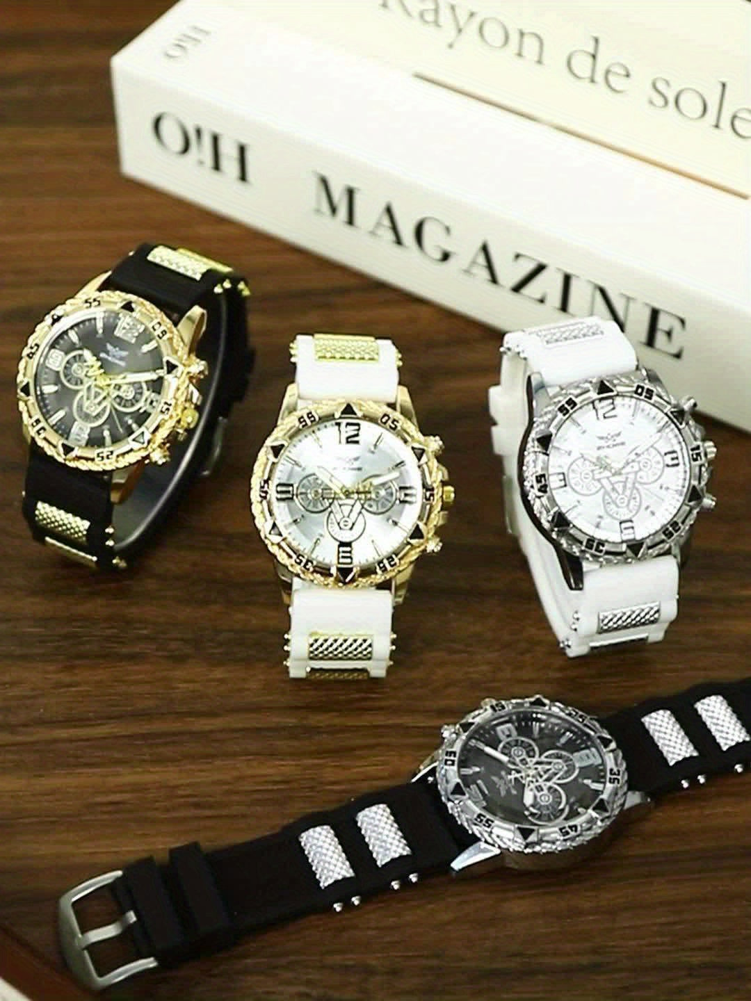 2pcs Men'S Luxury Watches | Golden/Tone Dial, Quartz Movement, Non-water Resistant, Zinc Alloy Case, Silica Gel Strap - Ideal for Business, Sports, Everyday Use | Perfect Gift for Dad, Husband, Boyfriend on Birthday, Father'S