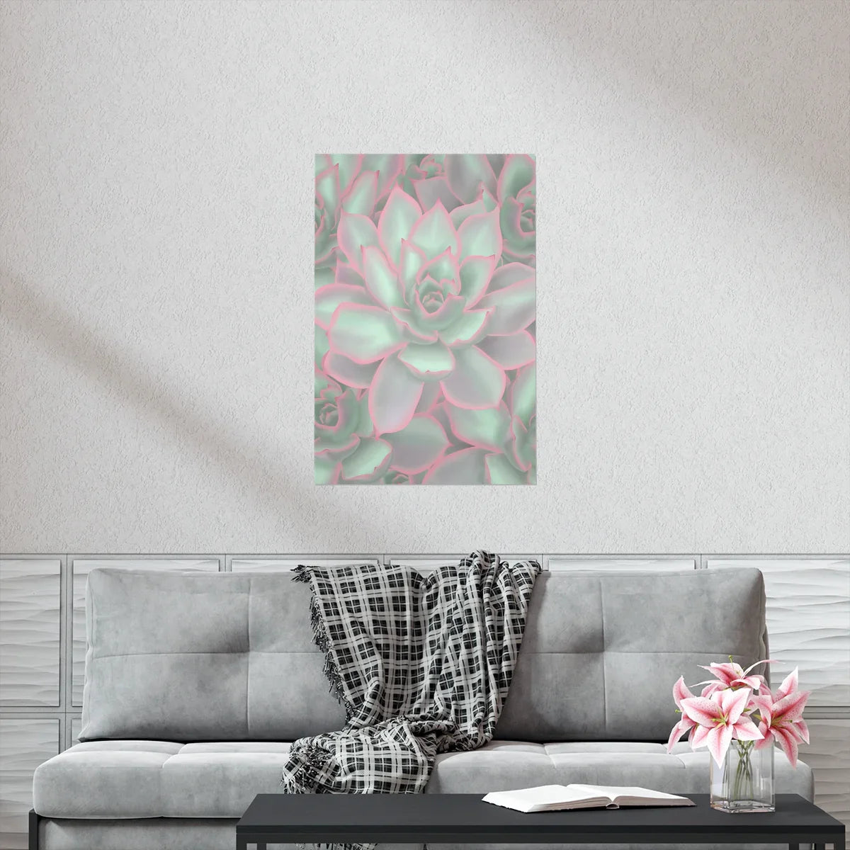 Echeveria Violet Queen Succulent Pattern Botanical Print – Unframed Wall Art