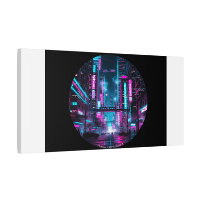 Neon Cyberpunk Cityscape Canvas | synthwave skyline, future city art