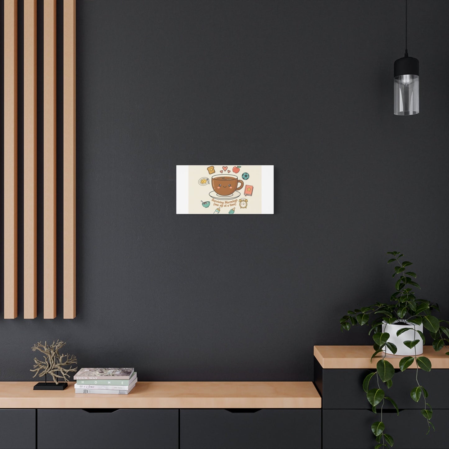 Surviving Mornings (One Sip at a Time) Canvas | Parenting Morning Humor, Coffee & Kids