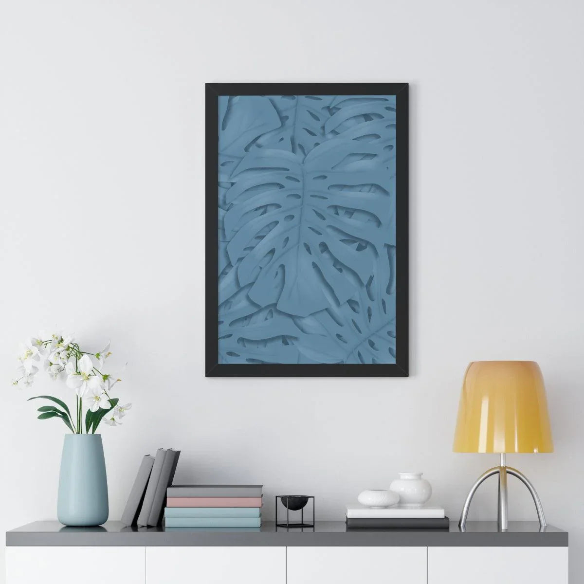Cerulean Monstera Framed Print – Botanical Wall Art