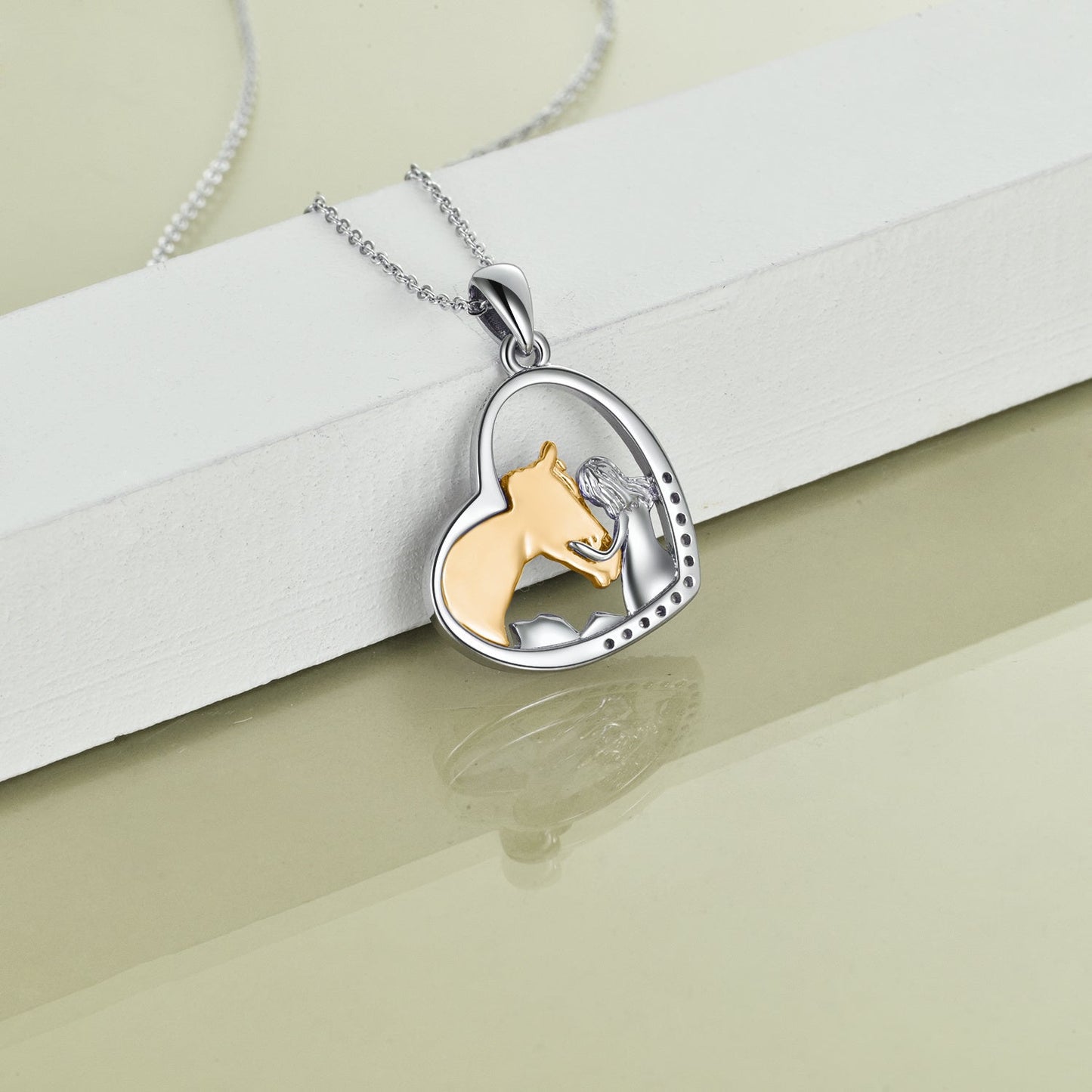 Sterling Silver Heart Pendant Necklace Embracing Horse Design