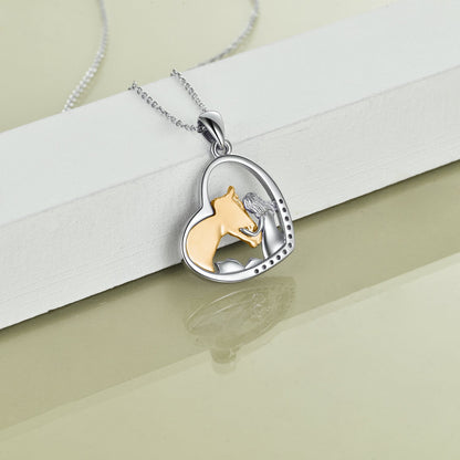 Sterling Silver Heart Pendant Necklace Embracing Horse Design