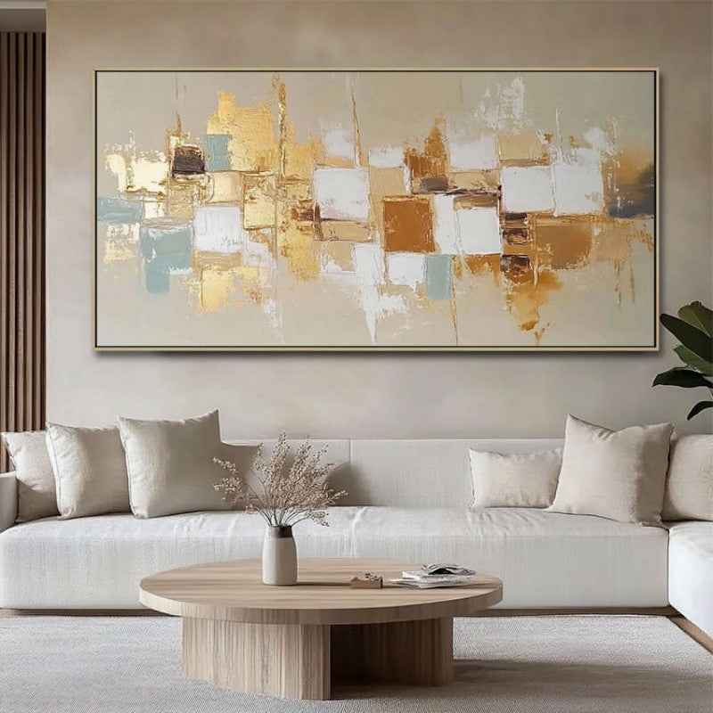 Handpainted Abstract Golden Oil Painting On Canvas Nordic Style Wall Art Picture Mural For Room Modern Home Decor