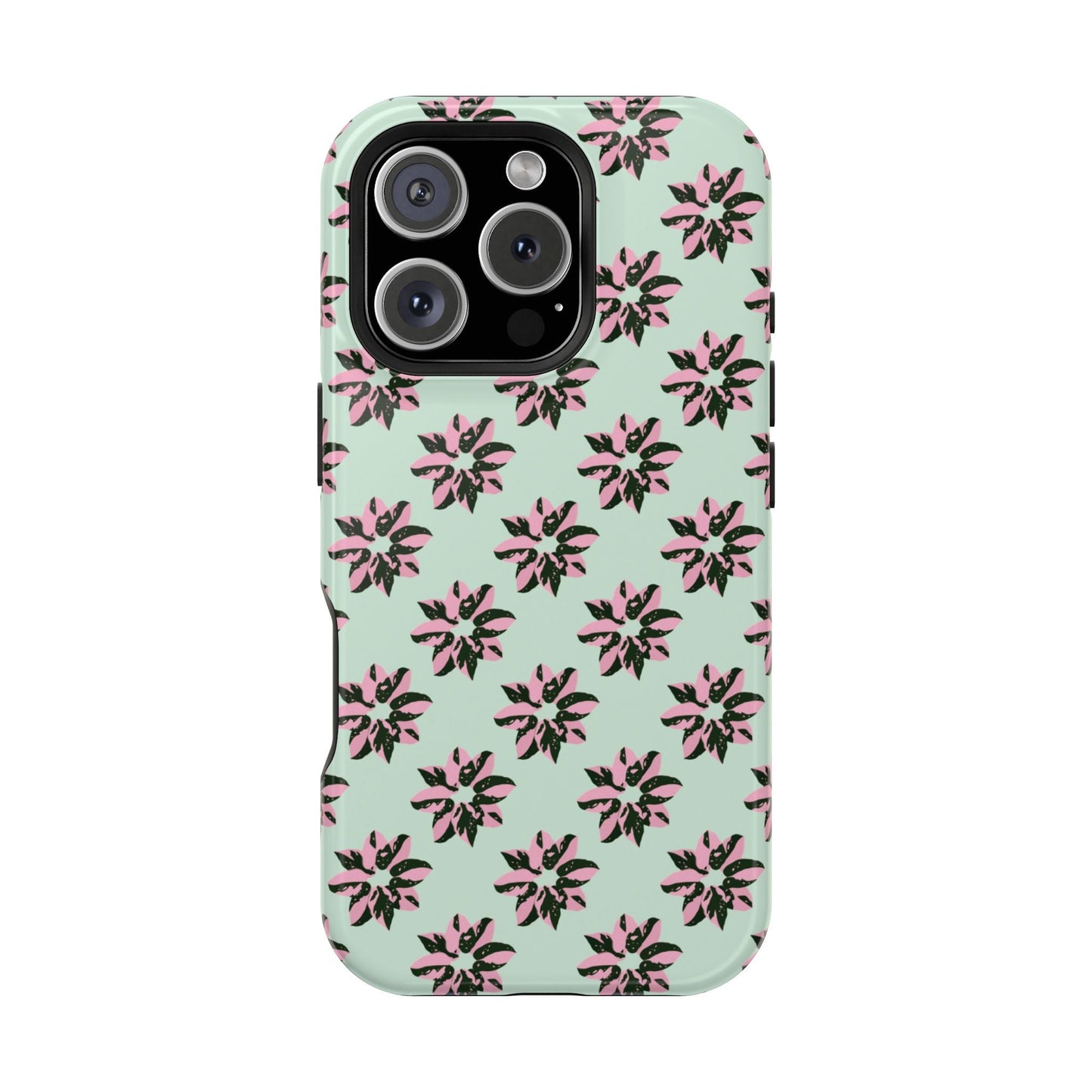 Pink Princess Philodendron Pattern Phone Case – Dual Layer Protective Cover