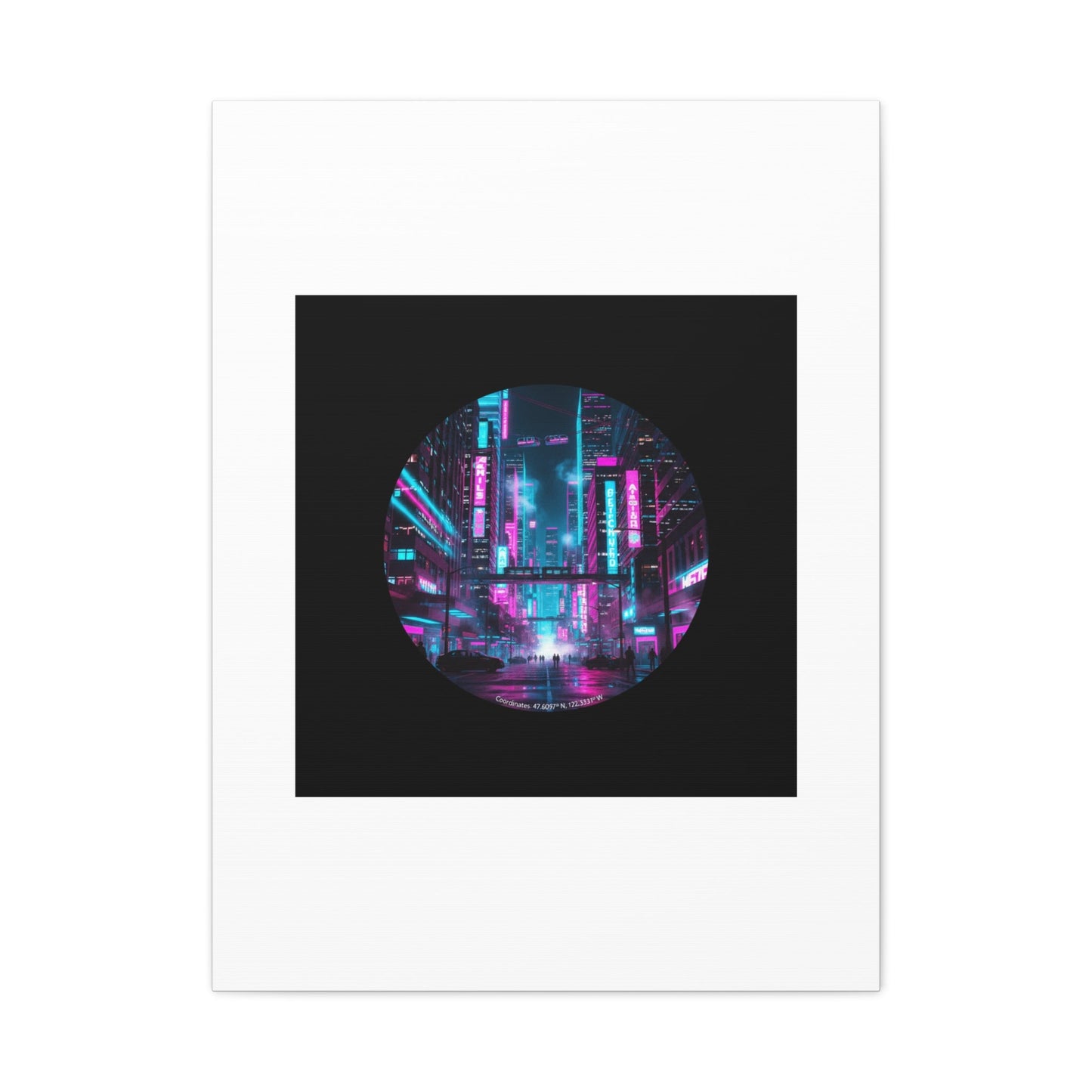 Neon Cyberpunk Cityscape Canvas | synthwave skyline, future city art
