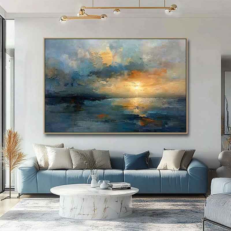 Handmade Oil Painting Canvas Wall Art Decoration Sunset Over The Sea Abstract Sunrise Landscape For Home Living Room Decor Rolled Frameless Unstretched Painting