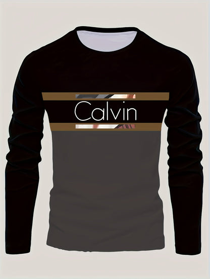 Men'S 3D Digital Printing Crew Neck Long-sleeved T-shirt | Casual Style, Slight Stretch Fabric, All Over Print, Regular Fit, Ideal for Fall/Winter, Perfect Gift for Family and Friends