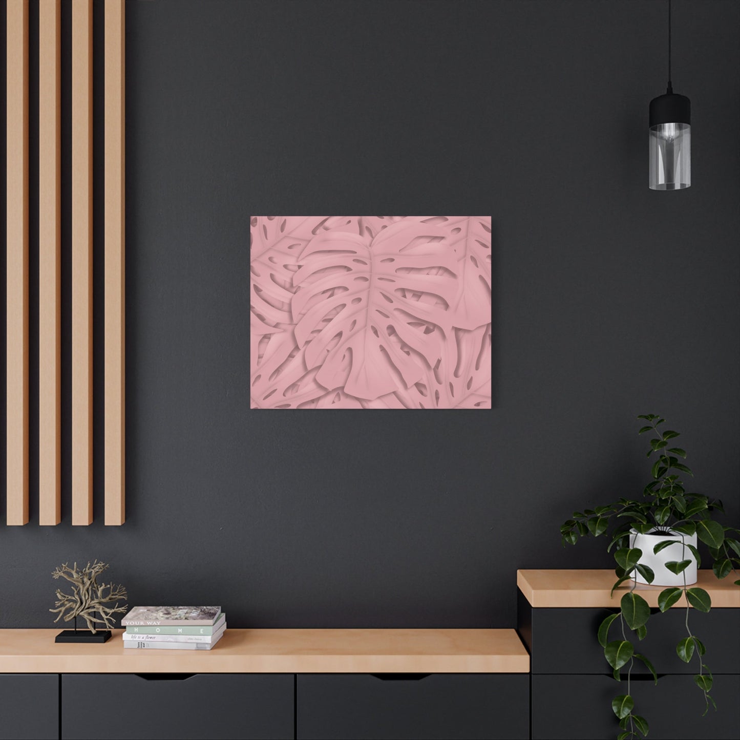 Soft Pink Monstera Canvas Print – Botanical Wall Art