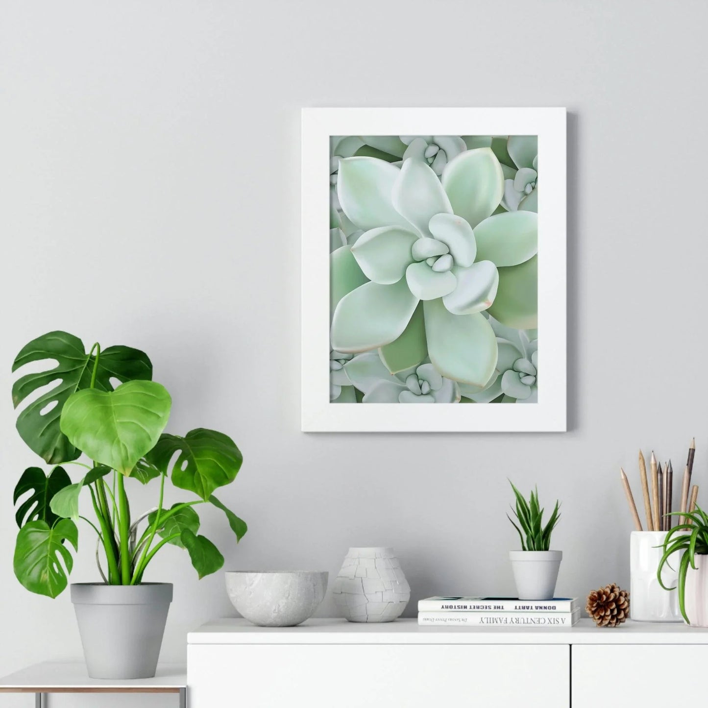 Pachyveria Haagei Succulent Pattern Framed Print – Botanical Wall Art