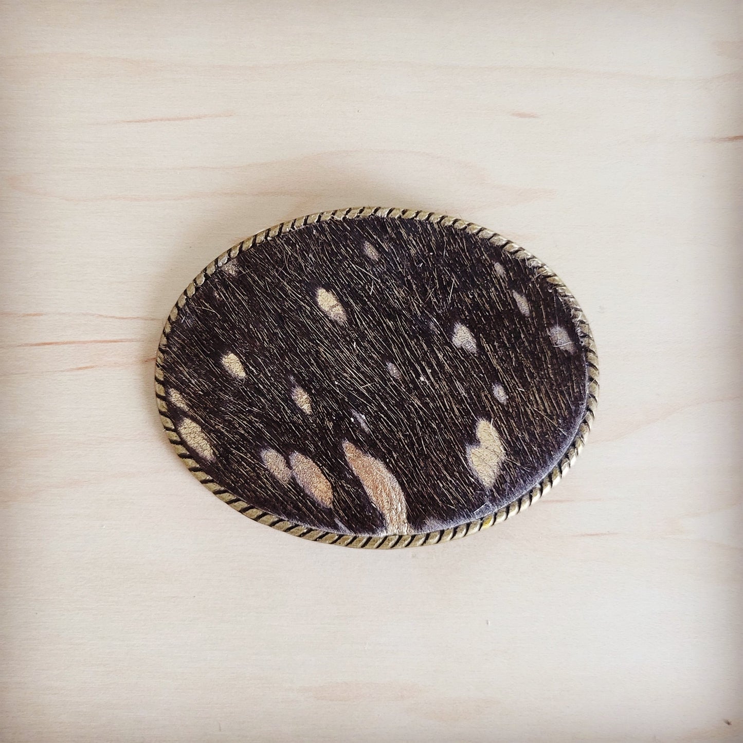 Rope Edge Mixed Metallic Hair on Hide Leather Belt Buckle 902c