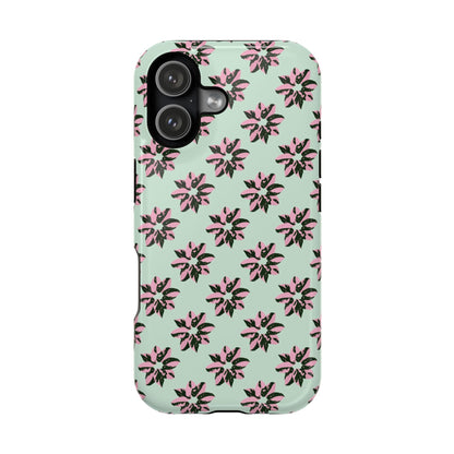 Pink Princess Philodendron Pattern Phone Case – Dual Layer Protective Cover
