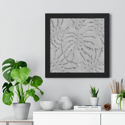 Soft Grey Monstera Framed Print – Botanical Wall Art