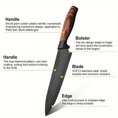 Professional 6pcs Kitchen Knife Set - Chef's Knife, Slicing Knife, Scraper, and Scissors - High Carbon Stainless Steel with Ultra-Sharp Blades, Non-Stick Ergonomic Wooden Handles - Ideal for Home, Travel, and Gift Box Set
