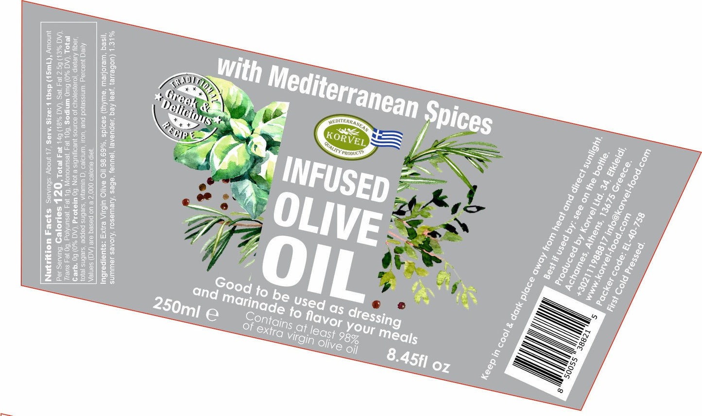 KORVEL Greek Extra Virgin Olive Oil with Mediterranean Herbs - 2 Pack