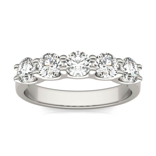 AGI Certified 1 1/4 CTW Round Lab Grown Diamond (G/VS) Five Stone Anniversary Band in 14K White Gold