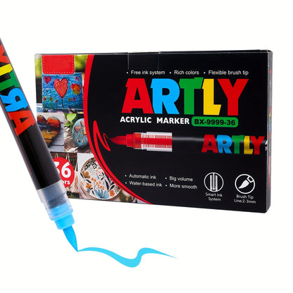 12/24/36/48/60/72Color Acrylic Paint Marker, Brush Head Can Be Used for Rock Metal Glass Wood Canvas Ceramic Plastic Art And DIY Hand-painting, Back to School Season Halloween Christmas Birthday Gifts