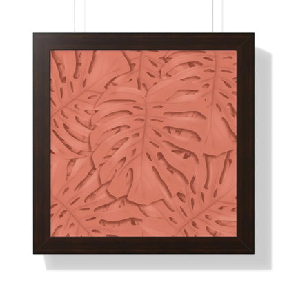 Coral Monstera Framed Print – Botanical Wall Art