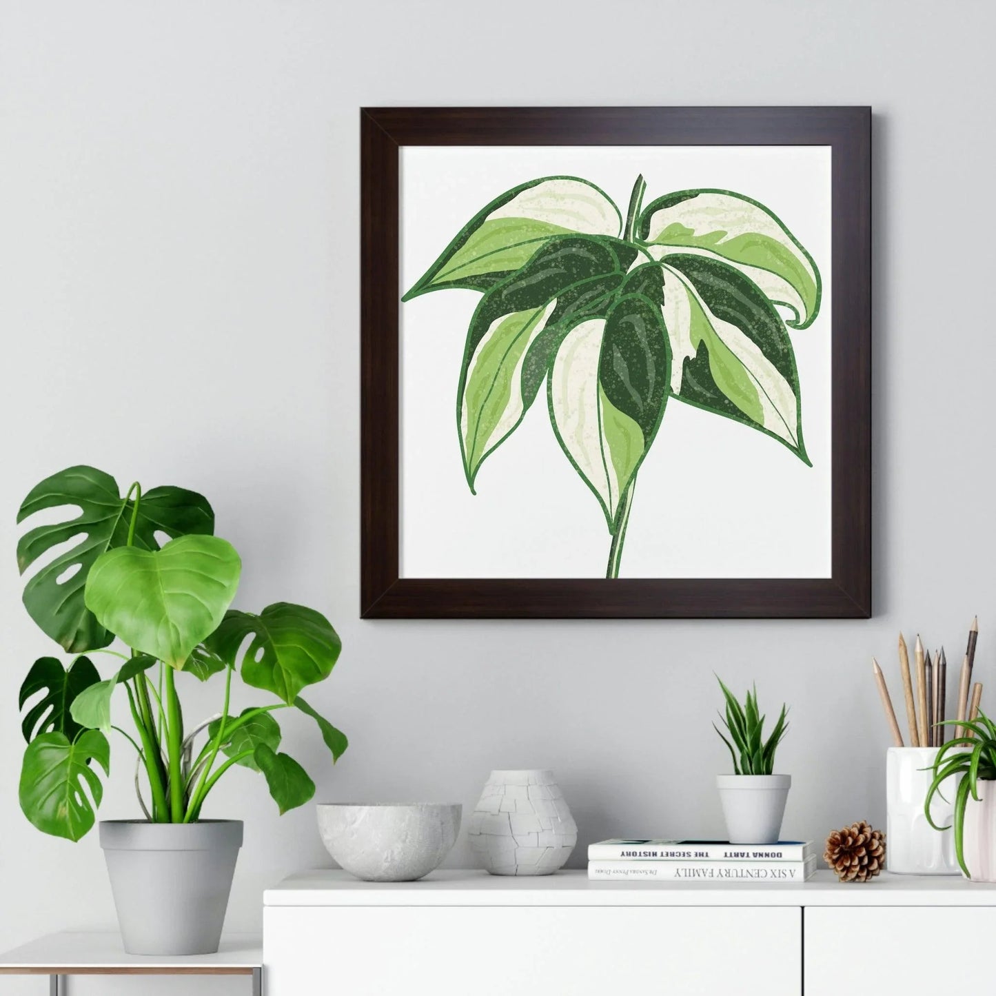 Philodendron Cream Splash Framed Print – Botanical Wall Art