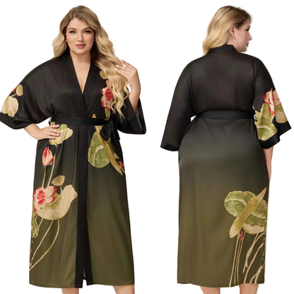 Womens Luxe Satin Robe - Lightweight Imitation Silk Loungewear & Sleepwear