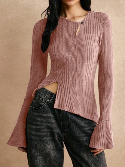Casual Stitching Long Sleeve Button T-shirt