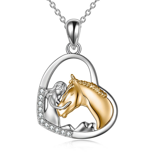 Sterling Silver Heart Pendant Necklace Embracing Horse Design