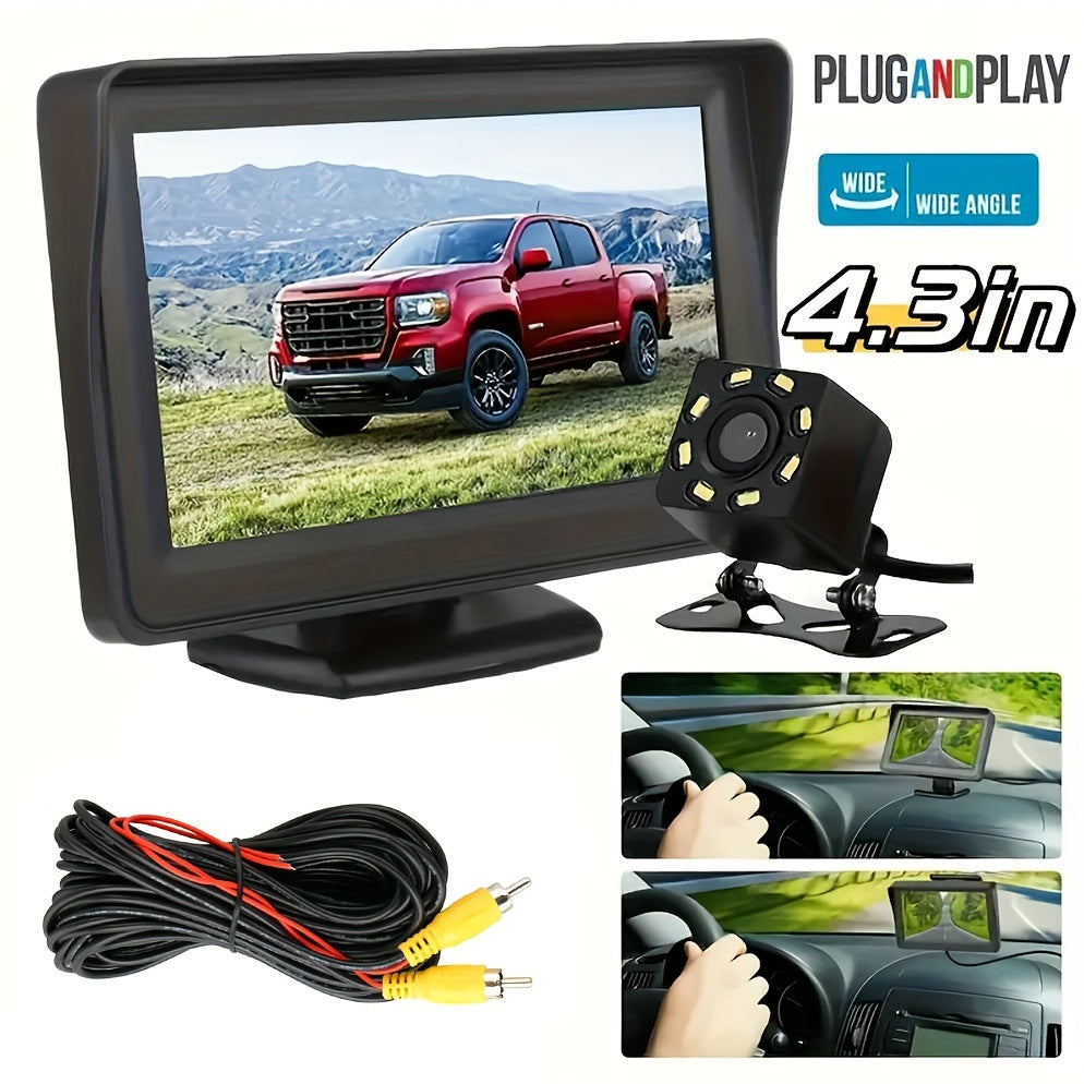 8LED Night Vision Reversing Camera HD 4.3 Inch Monitor Wide Angle Parking System for Multi Vehicle Safety Backup