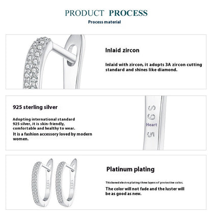 Sterling Silver S925 Simple Zircon Ear Clip White Gold Plated Smooth