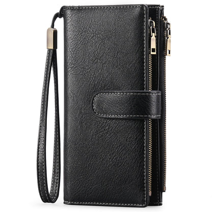 RFID Blocking Vintage Tri-fold Wallet - Multi-functional Oil Wax Leather Purse