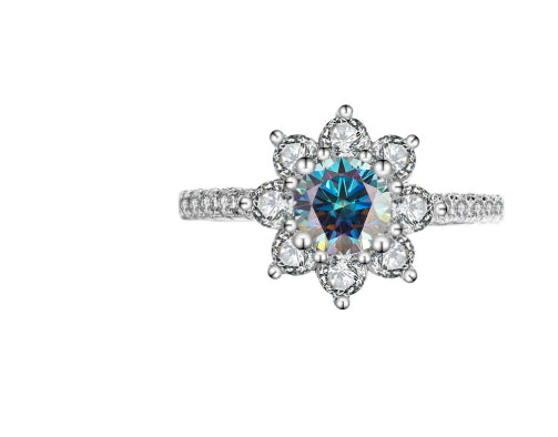 Sterling Silver 925 Moissanite Ring Female Flower Diamond