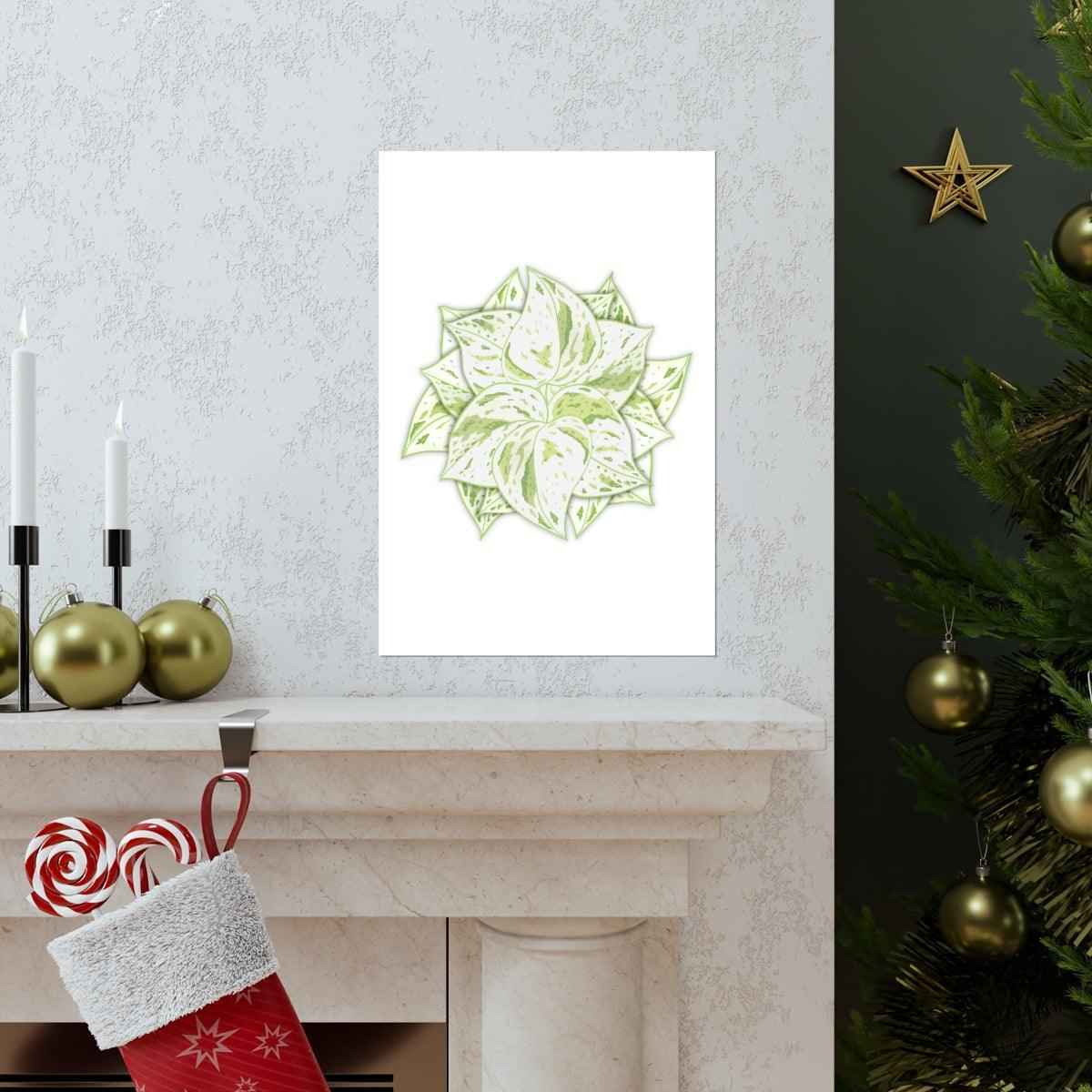 Snow Queen Pothos Botanical Print – Unframed Wall Art
