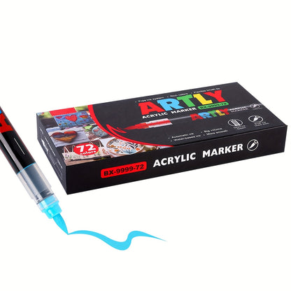 12/24/36/48/60/72Color Acrylic Paint Marker, Brush Head Can Be Used for Rock Metal Glass Wood Canvas Ceramic Plastic Art And DIY Hand-painting, Back to School Season Halloween Christmas Birthday Gifts