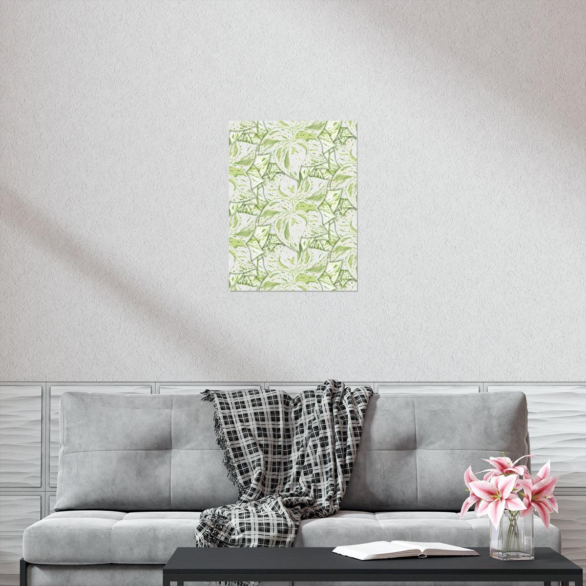 Snow Queen Pothos Pattern Botanical Print – Unframed Wall Art