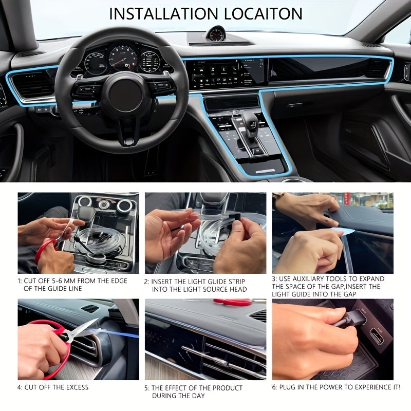 3m Interior Automotive Neon (center Console + Dashboard) with Matching Armrest Storage Box, RGB LED Light Strips for Environmental Application Control