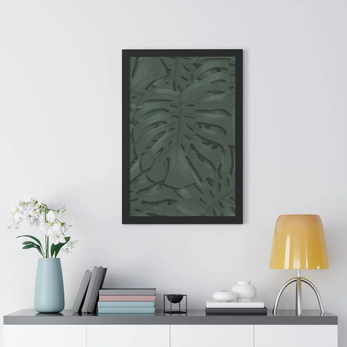 Deep Green Monstera Framed Print – Botanical Wall Art